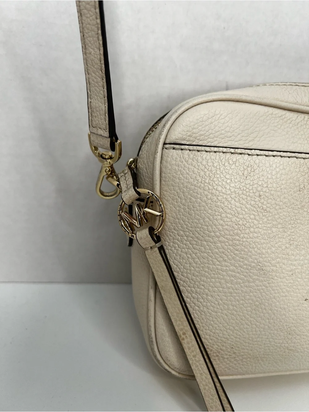 Michael Kors Ivory Pebbled Leather Crossbody with Gold Logo